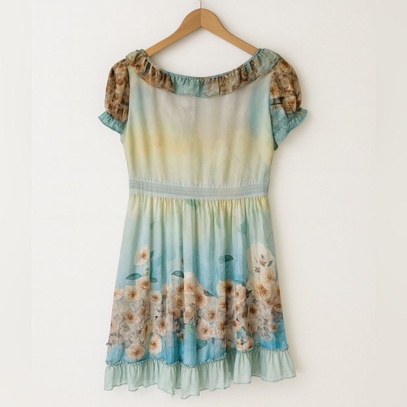 Vintage Annalise dress Mulberry silk ruffle detail bead puff sleeve fitted waist - Picture 6 of 6